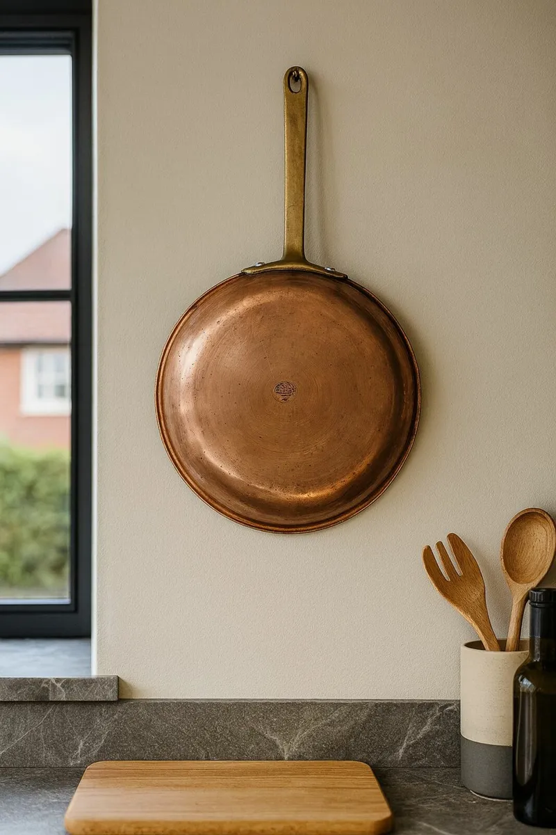 antique vintage copper pan cottage kitchen brass - Image 1