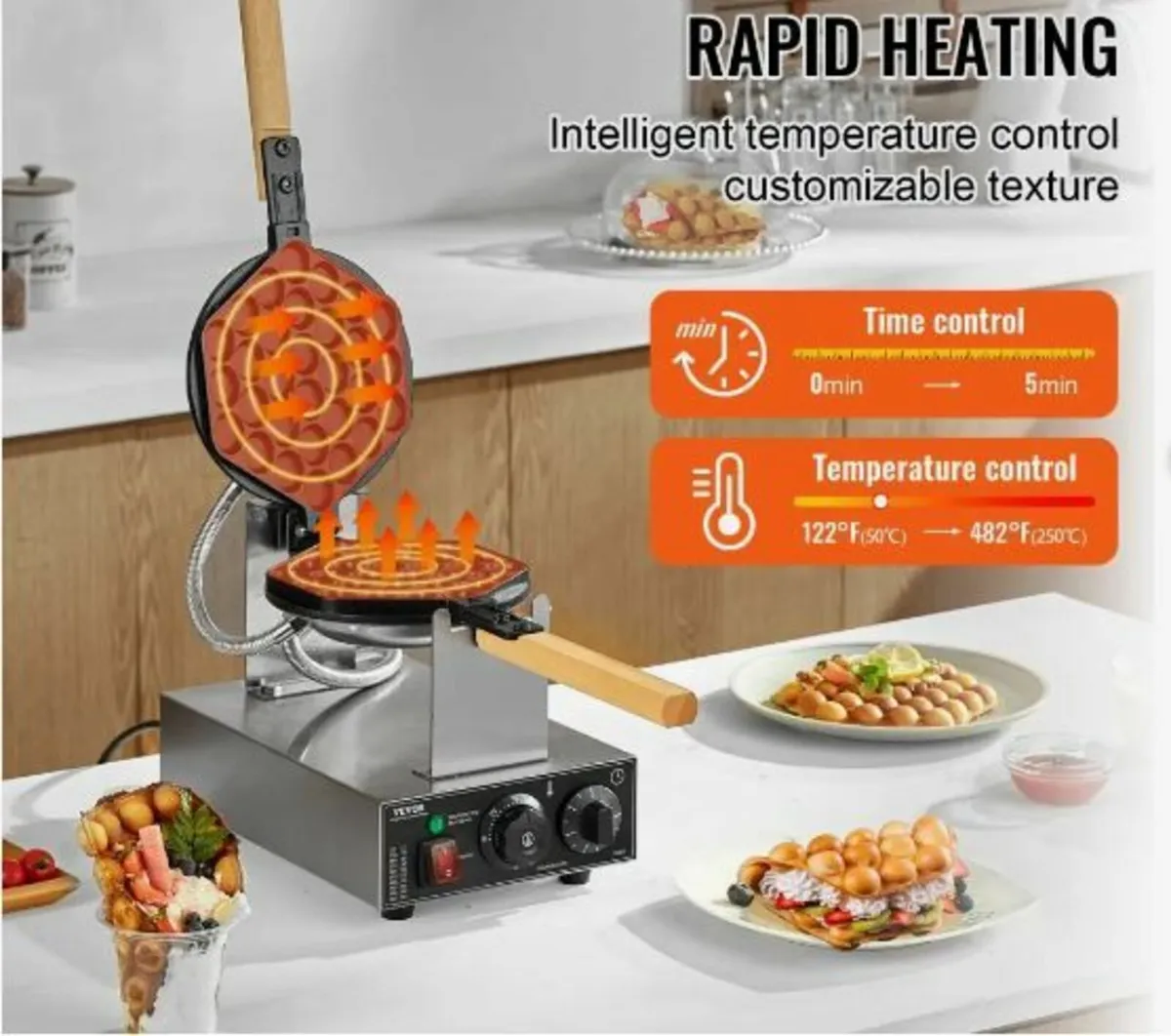 Commercial Bubble Waffle Maker, 1400W - Image 3