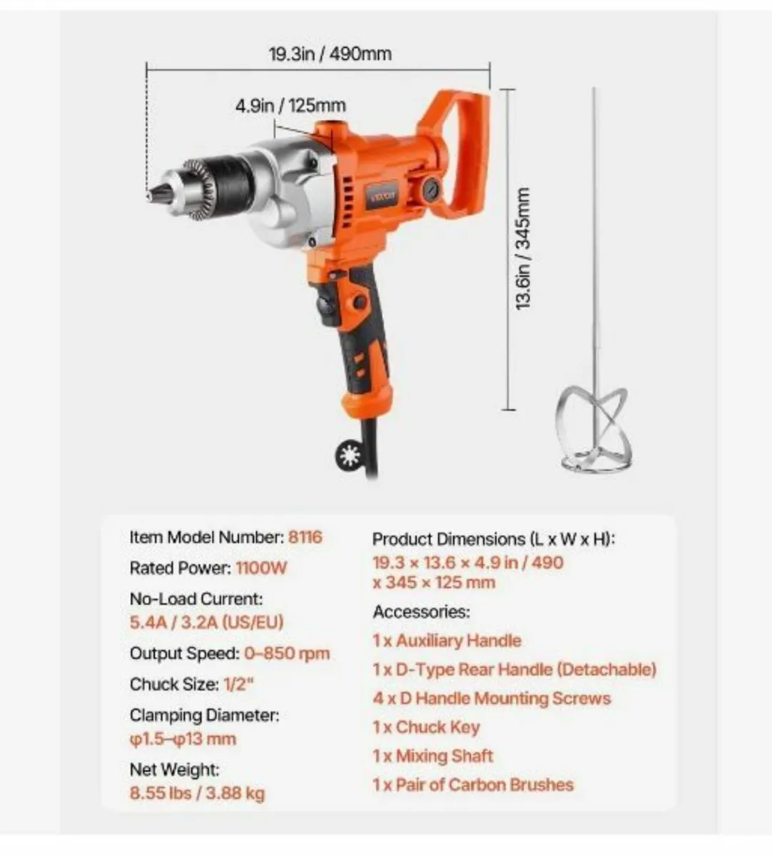 Drill Mixer, 15.89mm Corded Electric - Image 3