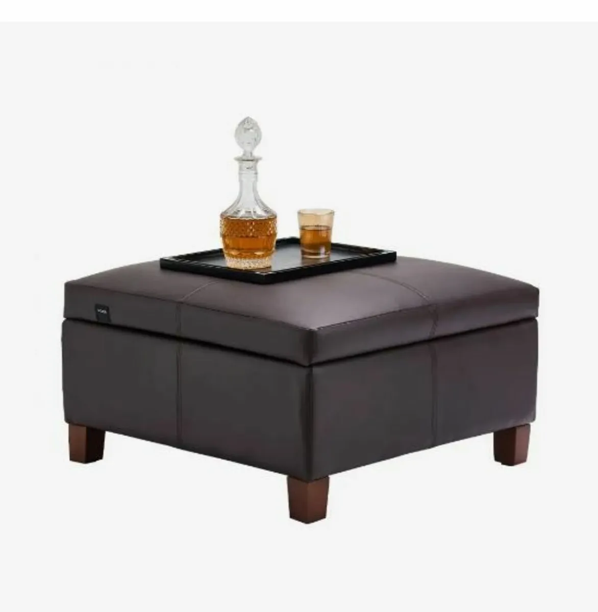 71 cm Square Leather Ottoman - Image 2