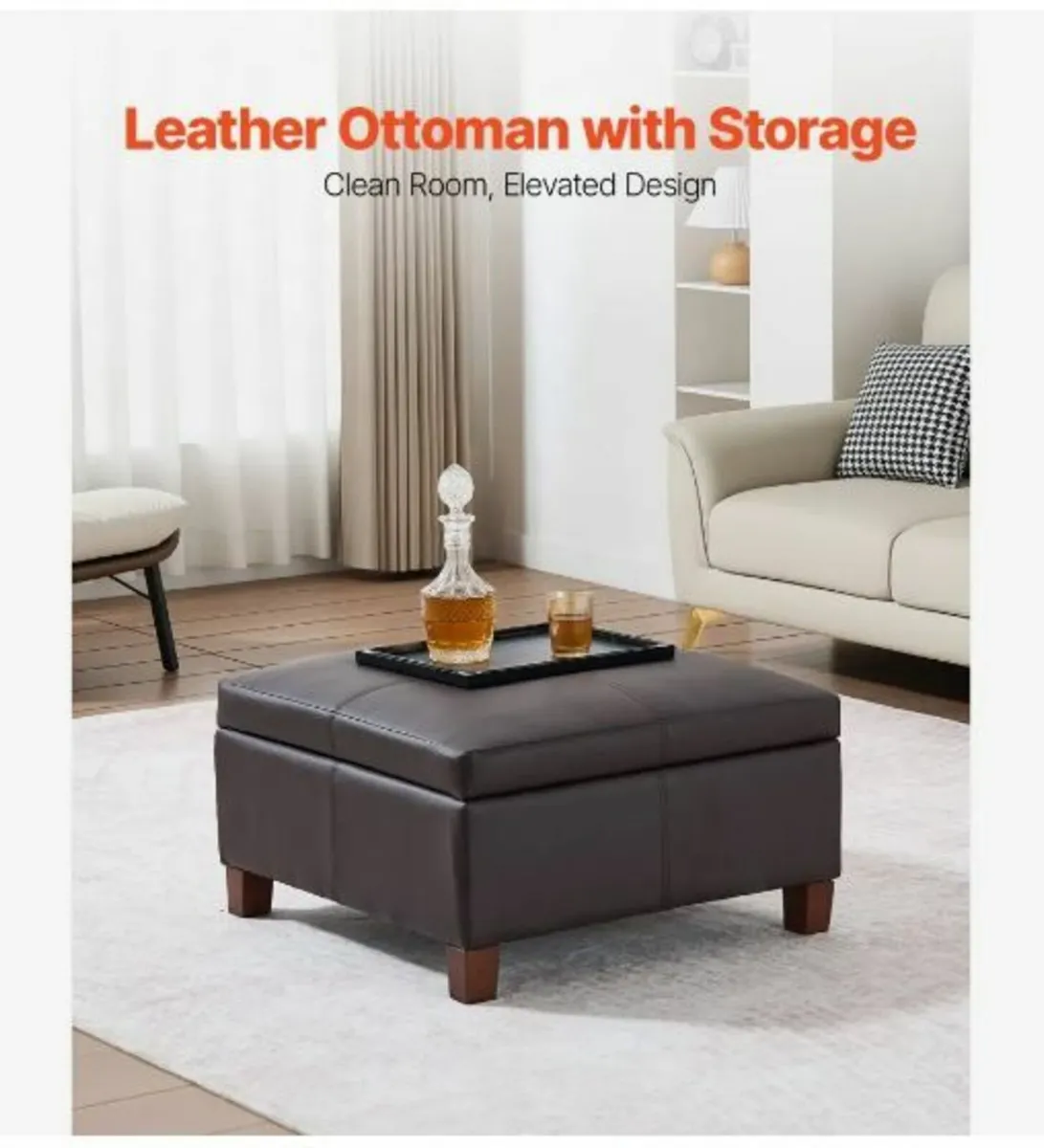 71 cm Square Leather Ottoman - Image 3