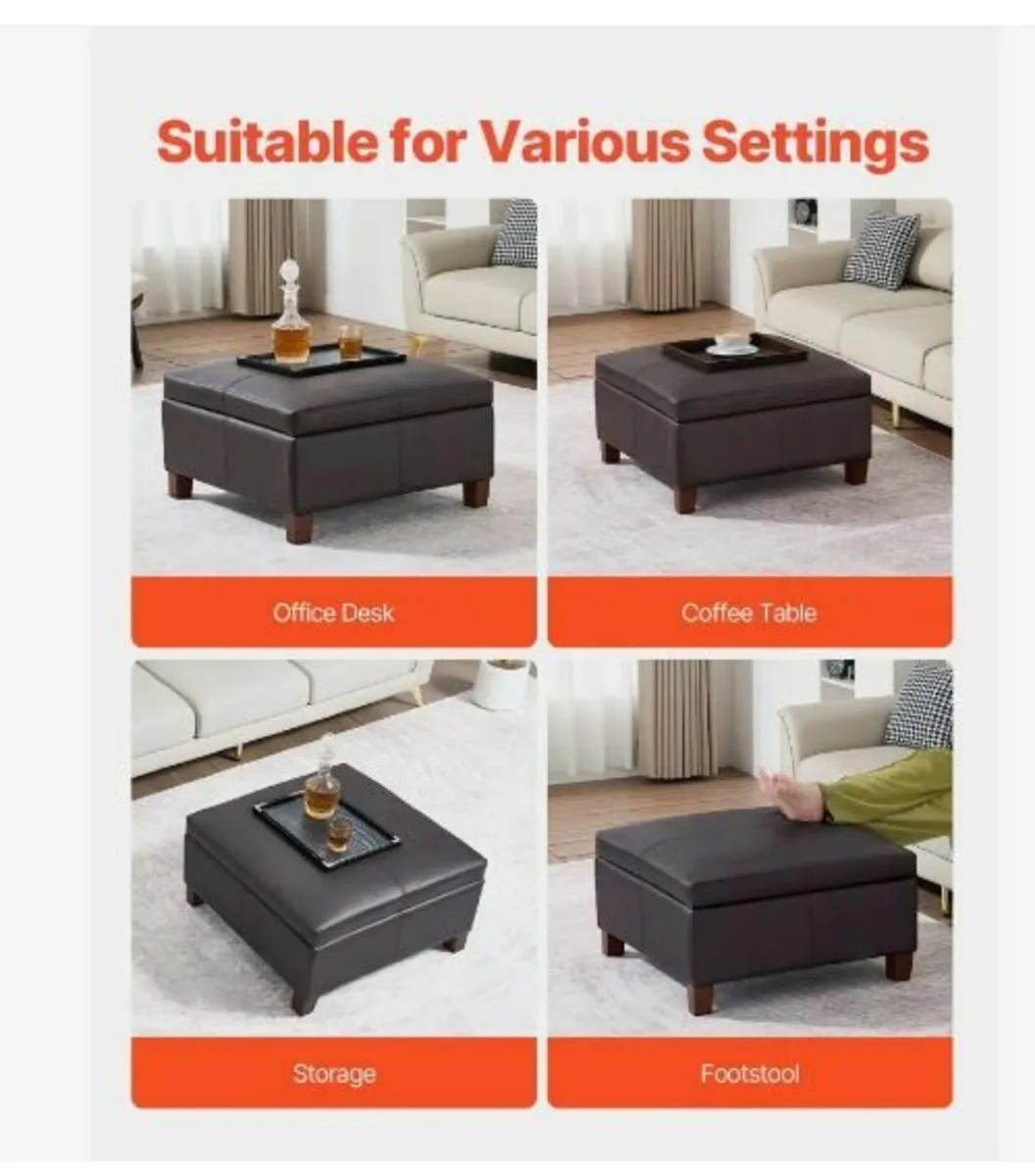 71 cm Square Leather Ottoman - Image 4