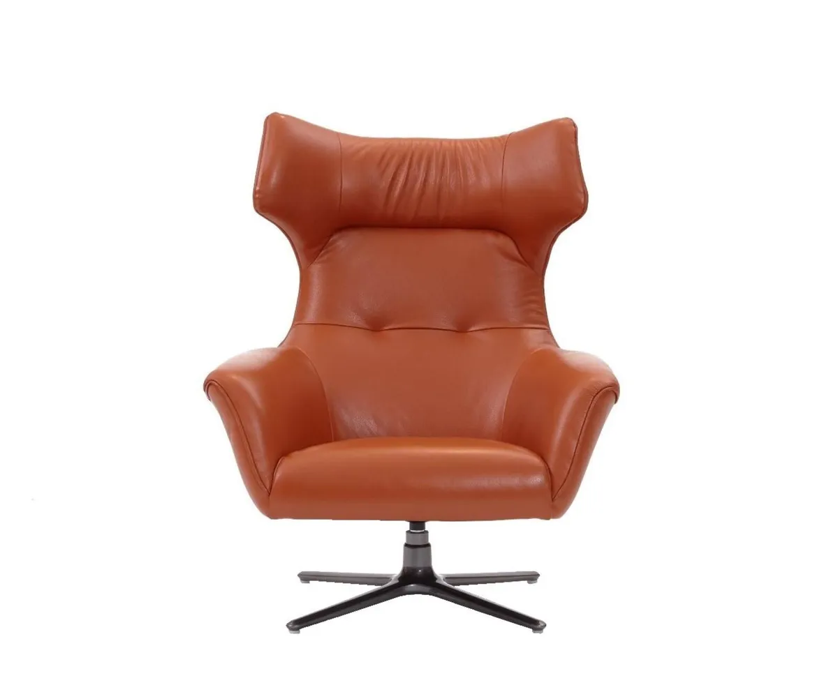 Designer Swivel Chairs in Burnt Orange Leather - Image 2