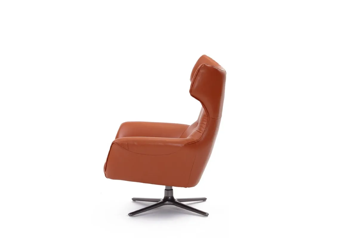 Designer Swivel Chairs in Burnt Orange Leather - Image 4