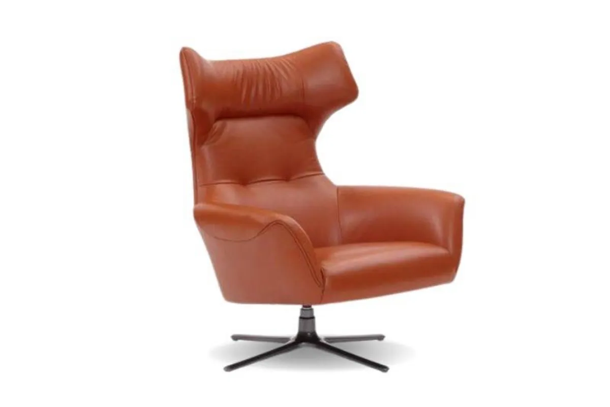 Designer Swivel Chairs in Burnt Orange Leather - Image 1