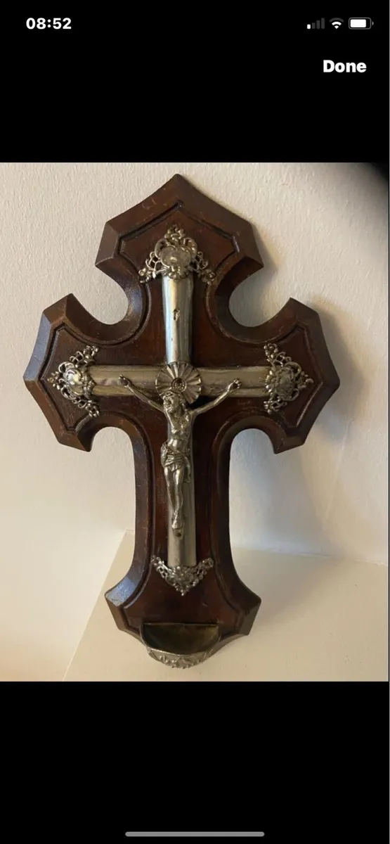 Vintage Timber Crucifix with Water Font - Image 1