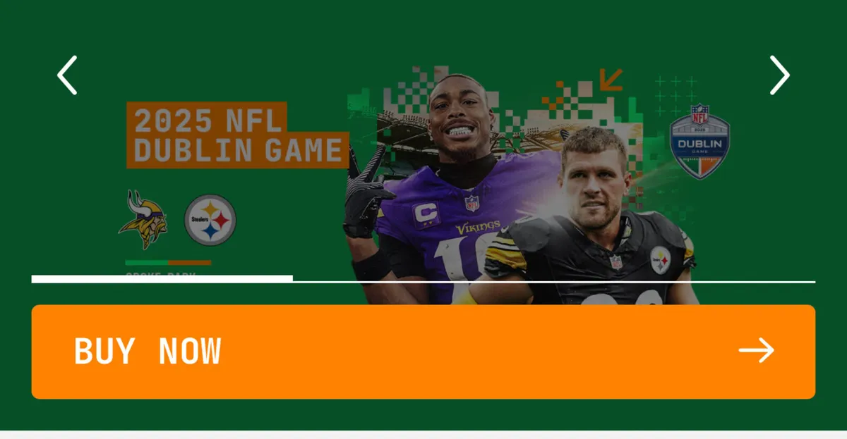 Dublin NFL tickets Steelers Vs Vikings Sept. 28th - Image 1