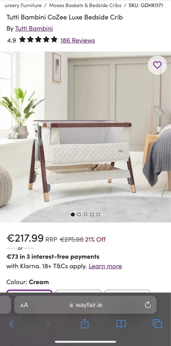Cozee luxe next to me cot - Image 1
