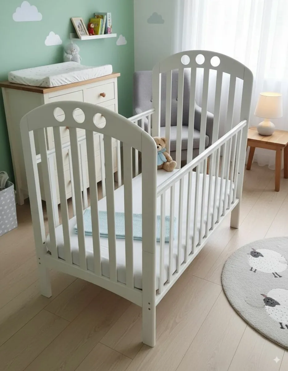 Premium White Wooden Baby Cot / Crib - FLASH SALE! - Image 1