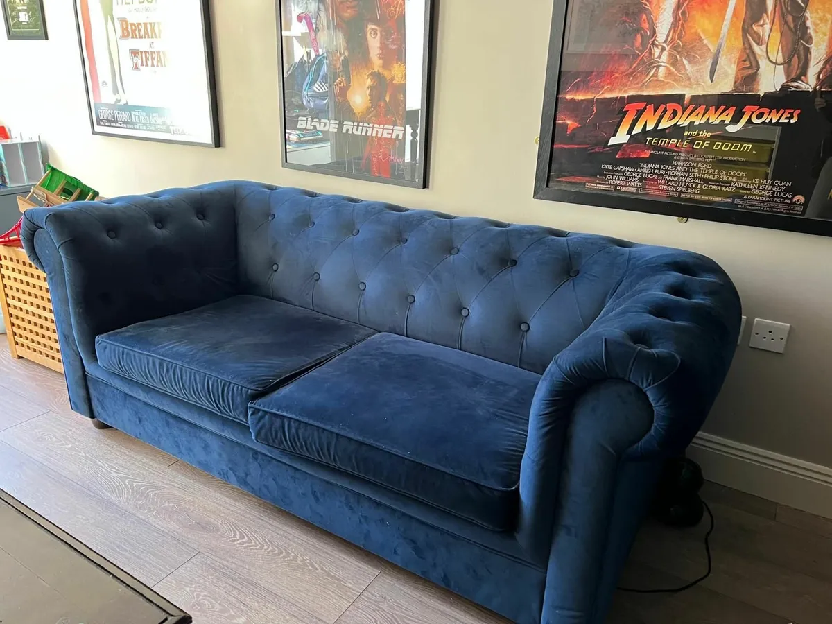Navy Velvet Chesterfield Sofa Bed - 3 on Seats - Image 1