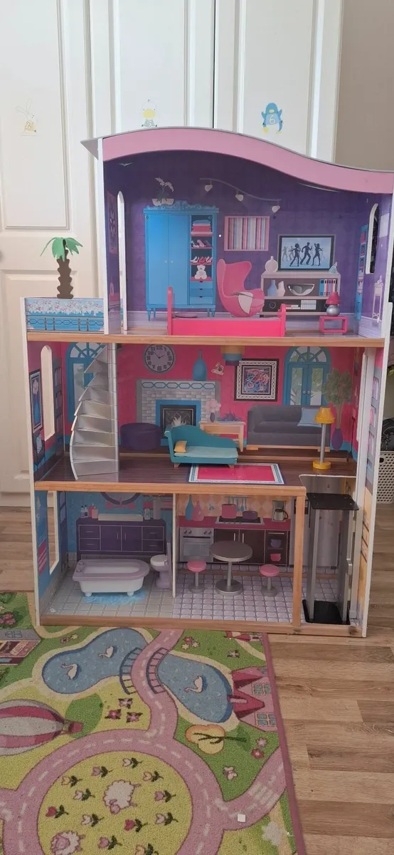 Wooden Pretend Play Dolls House with accessories - Image 1