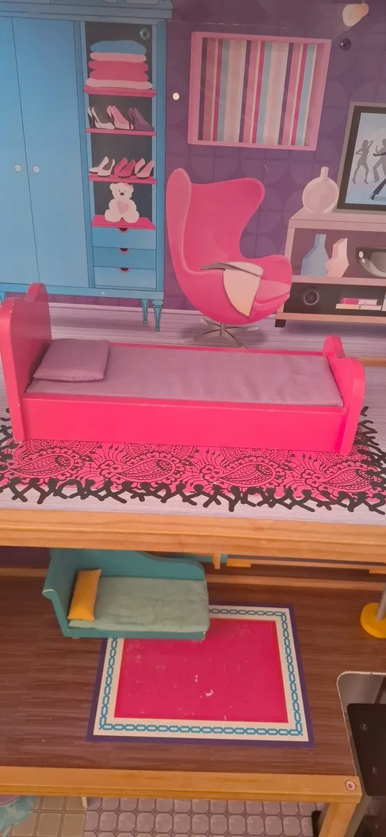 Wooden Pretend Play Dolls House with accessories - Image 2