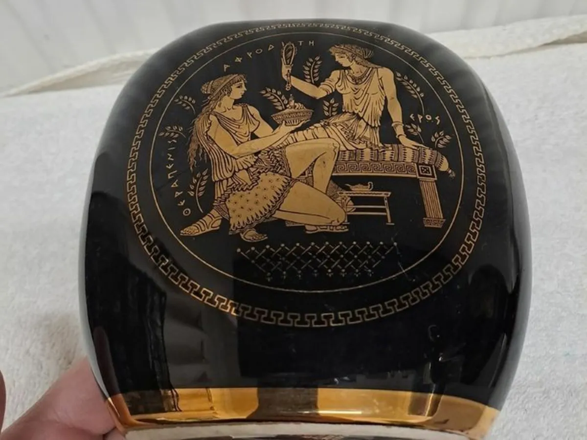 Flat oval vase cobalt blue and 24k gold - Image 2