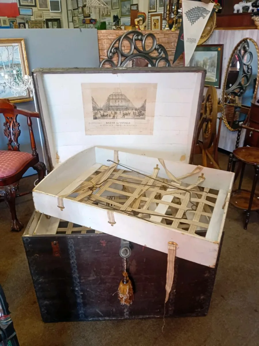 Antique French Dome Top Fitted Trunk - Image 1