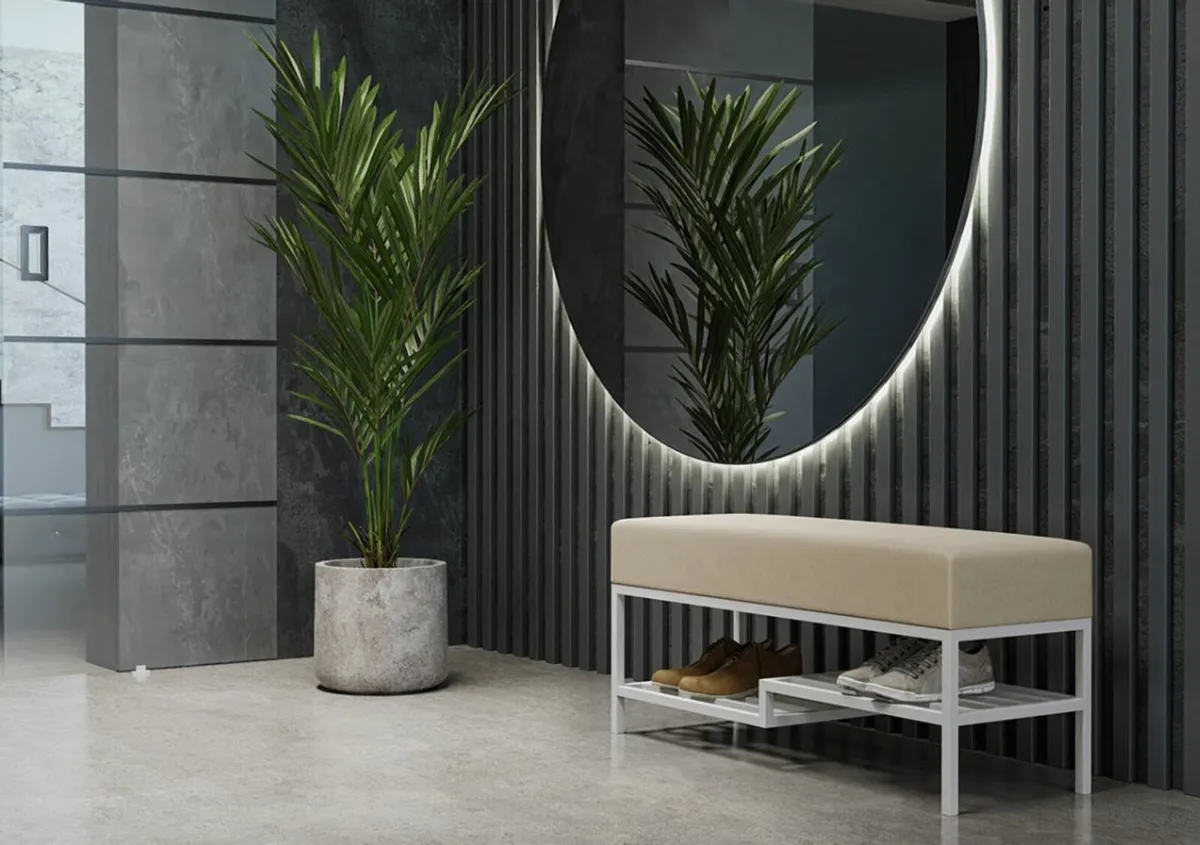 Ashton Modern Upholstered Bench with Shoe Rack - Image 2