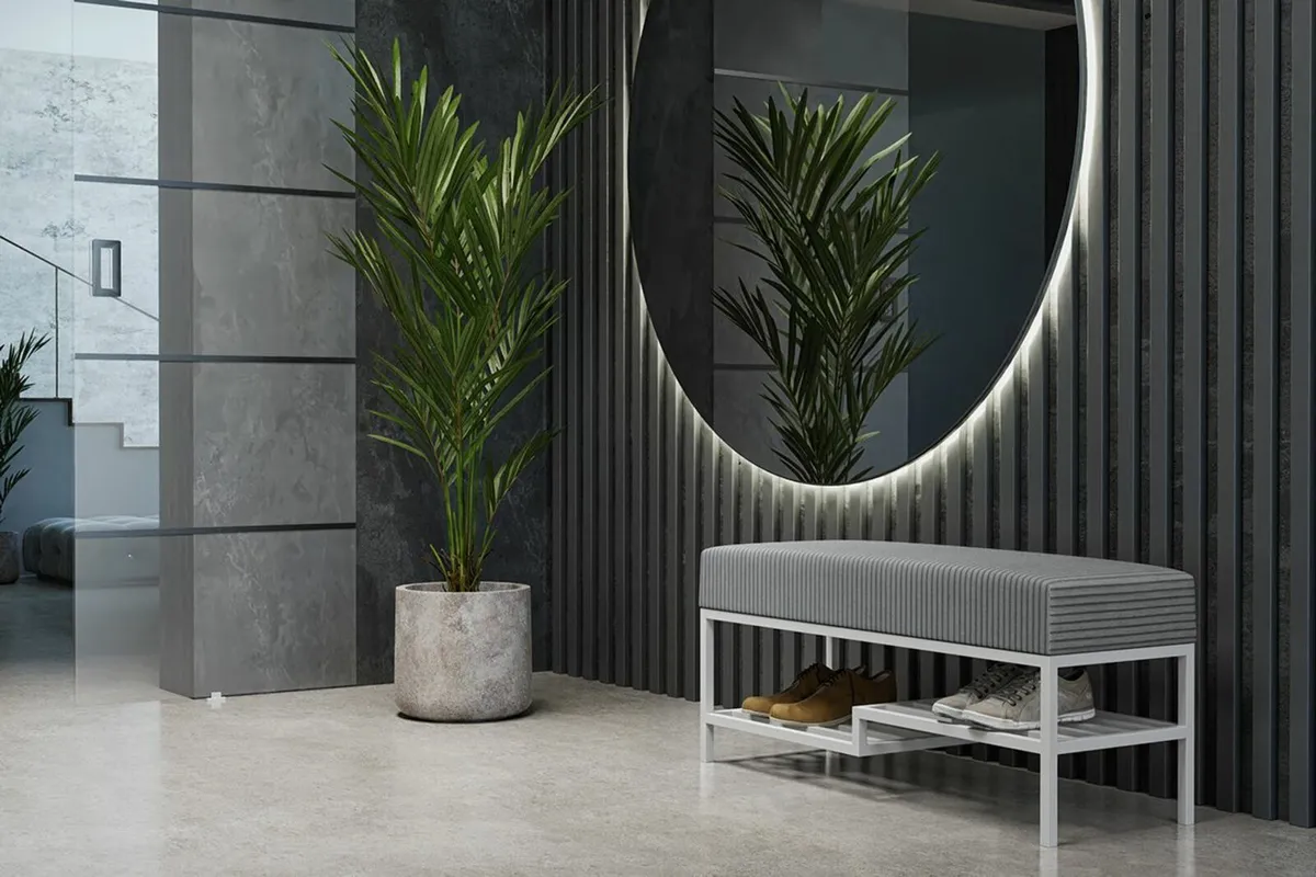 Ashton Modern Upholstered Bench with Shoe Rack - Image 4