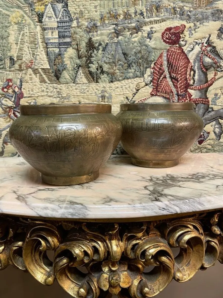 Pair of Antique Egyptian Brass Vases - Image 1
