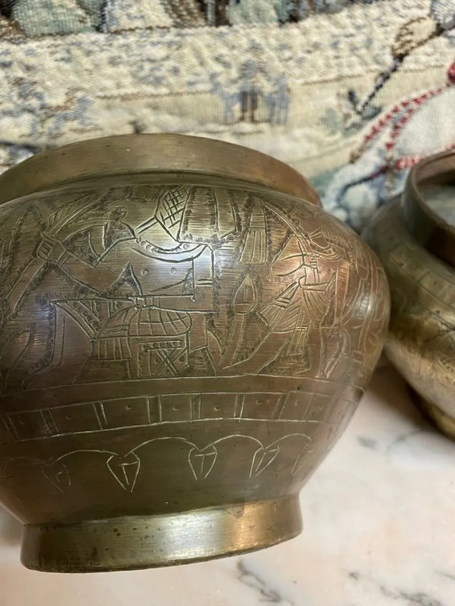 Pair of Antique Egyptian Brass Vases - Image 2