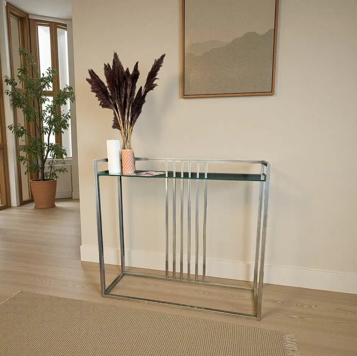 Minimalist Silver Console – Elegant Hallway - Image 2