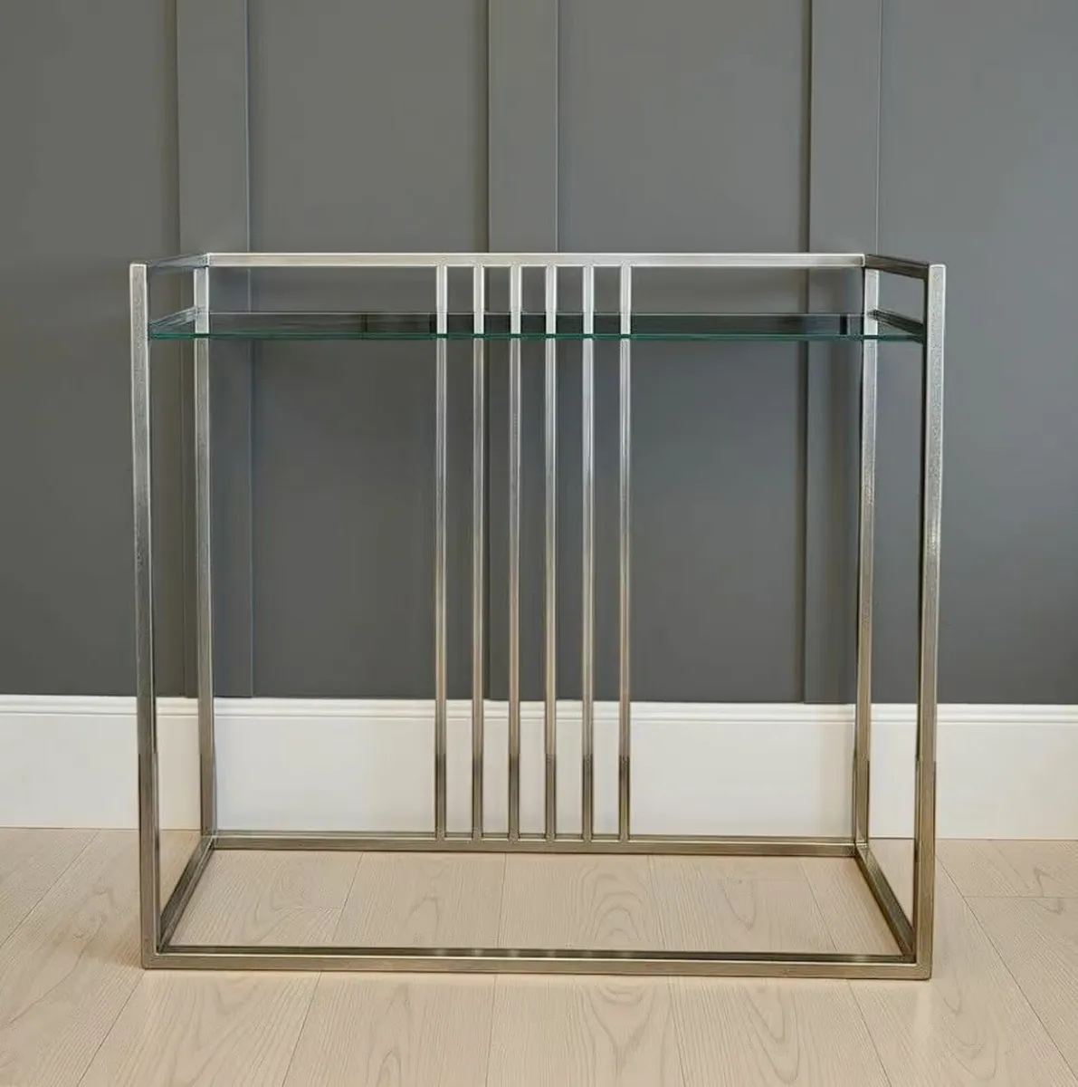 Minimalist Silver Console – Elegant Hallway - Image 1