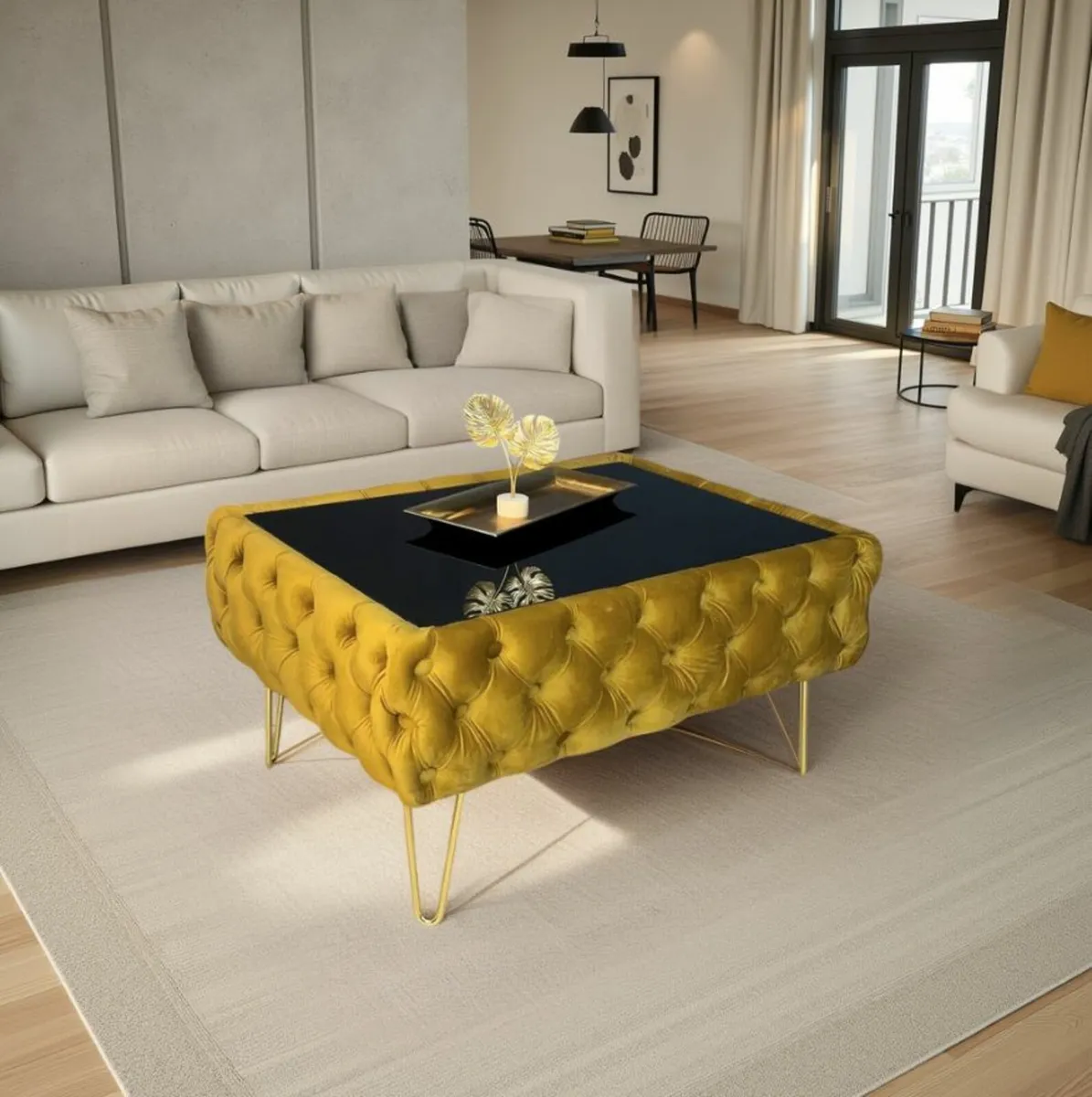 Classic Chesterfield Coffee Table Velvet Rectangle - Image 3