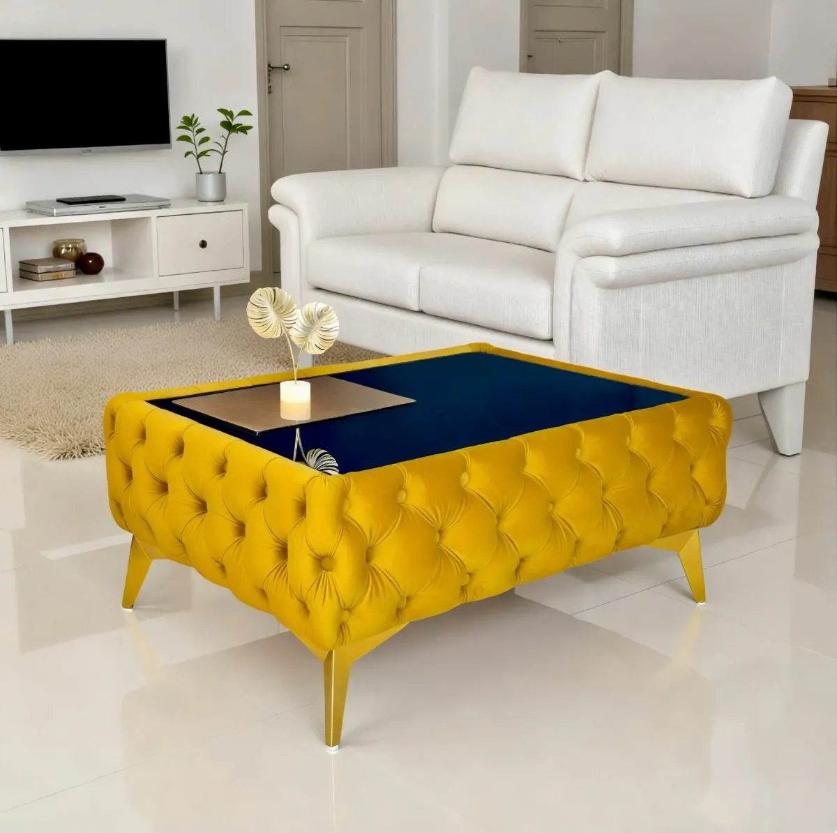 Classic Chesterfield Coffee Table Velvet Rectangle - Image 1