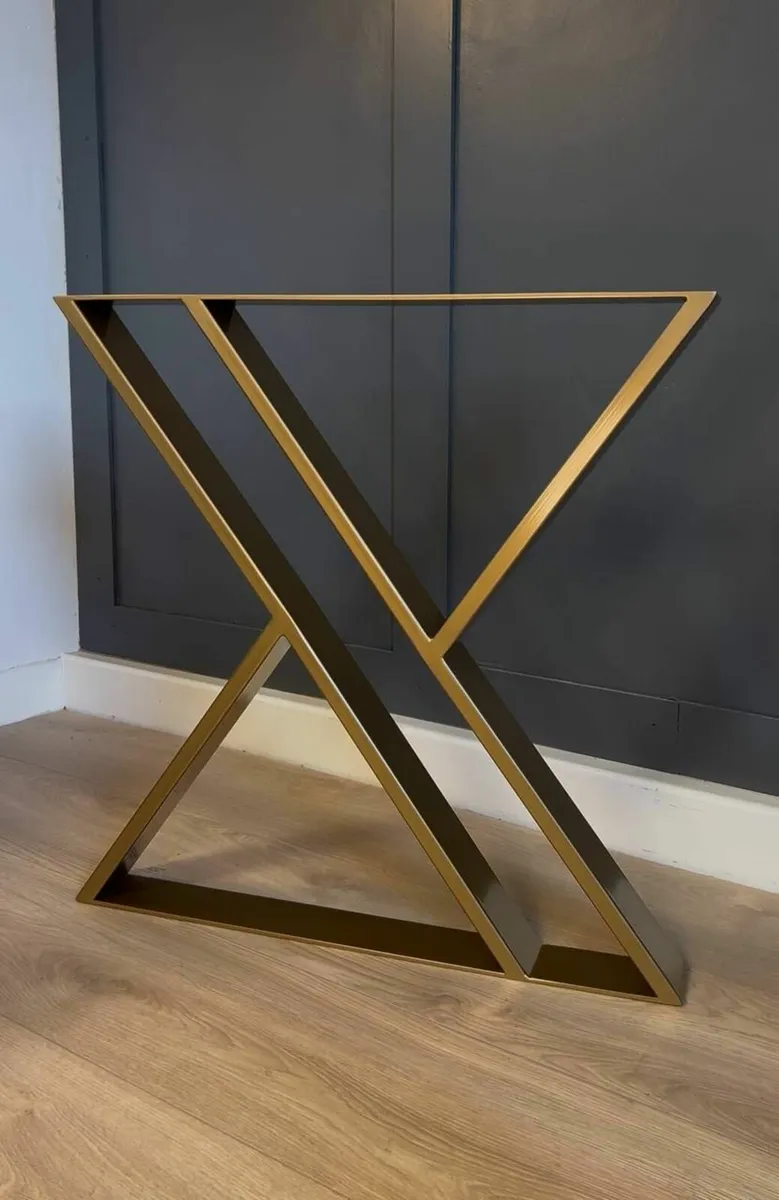 Set of 2 Hourglass-Shaped Gold Steel/Metal Table - Image 1