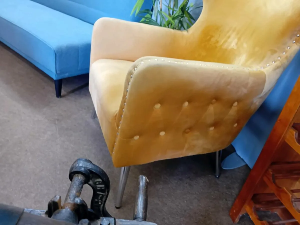 Modern Yellow Velvet Armchair - Image 2
