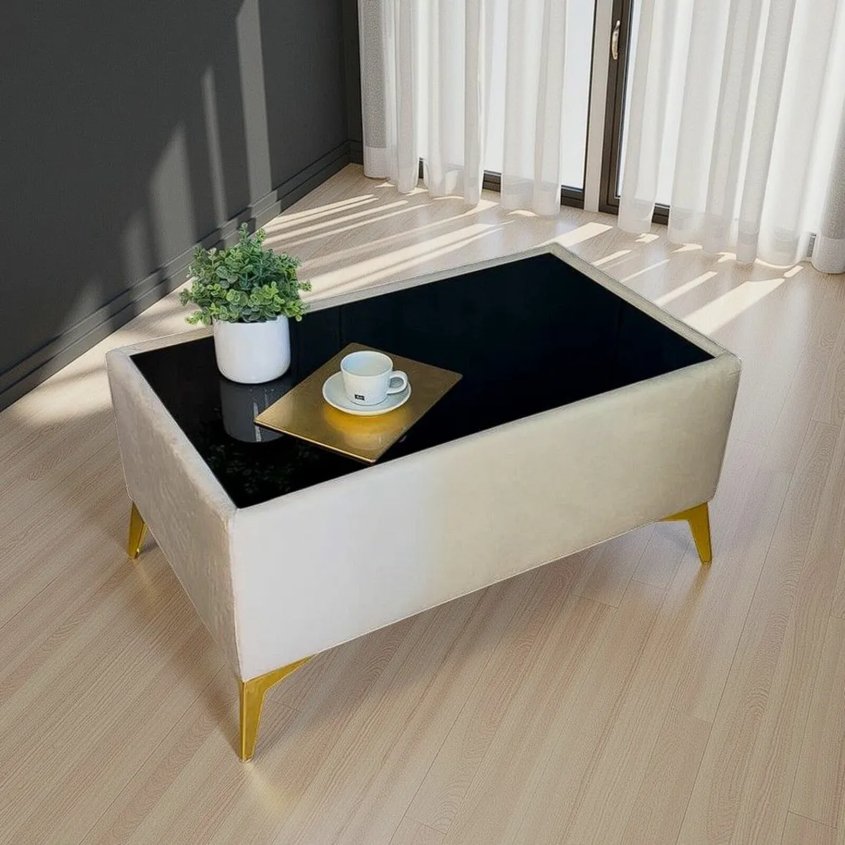 Velvet Coffee Table with Glass Top - Image 3