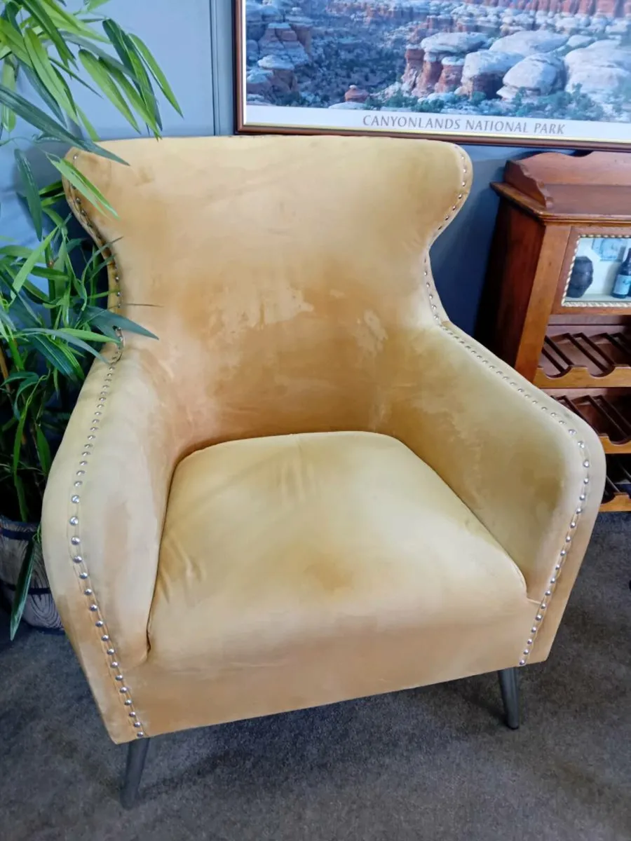 Modern Yellow Velvet Armchair - Image 1