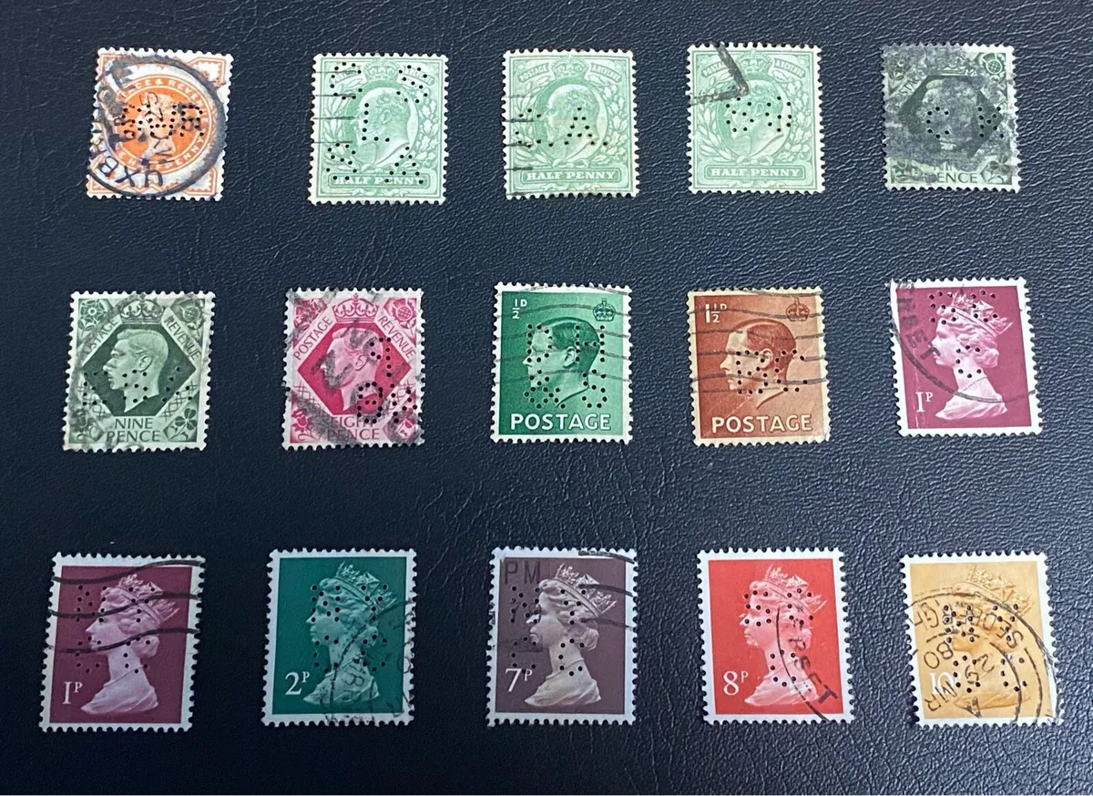 Gb stamps w/ perfins - Image 1