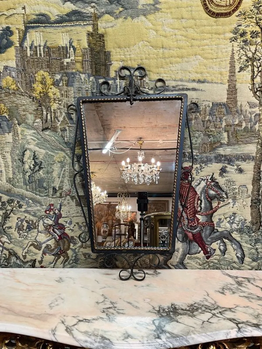 French Cast Iron & Brass Shield Mirror - Image 1