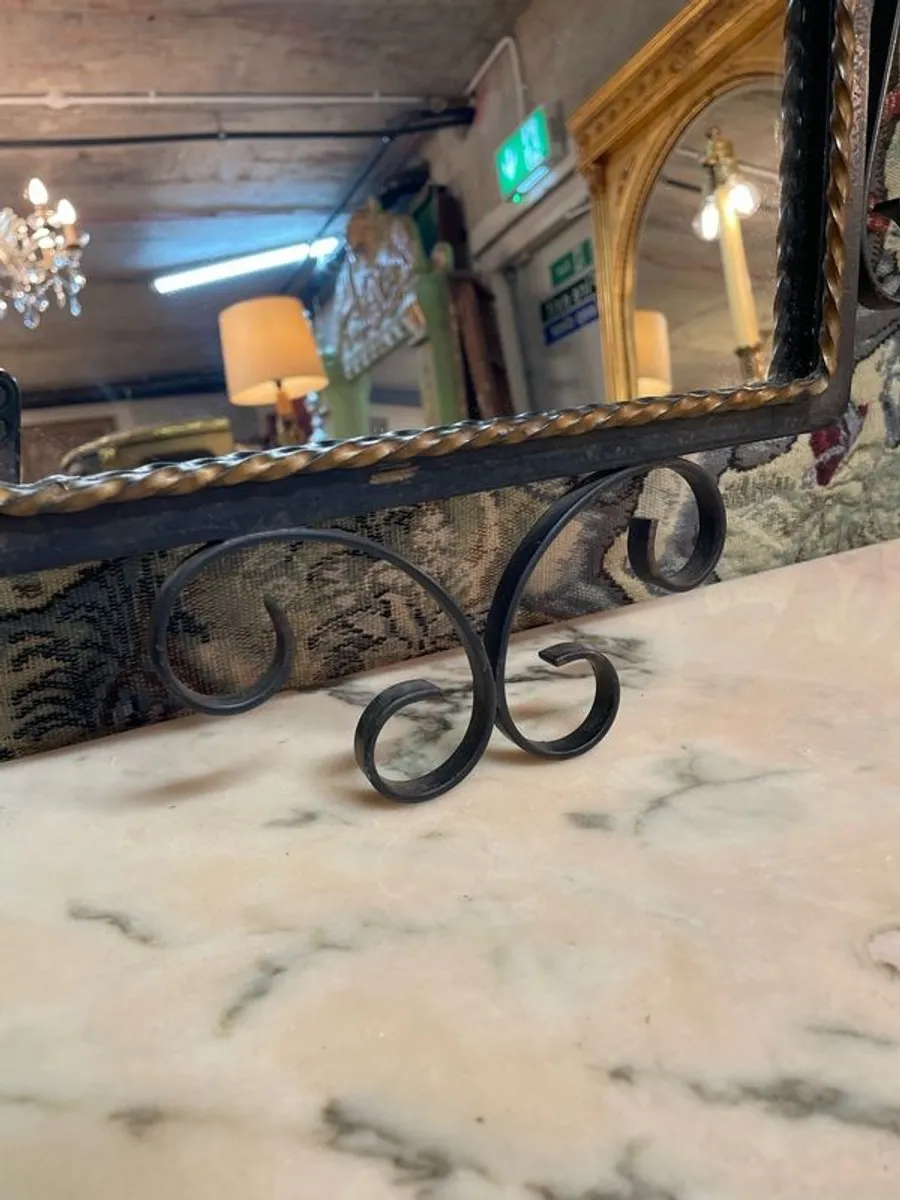 French Cast Iron & Brass Shield Mirror - Image 2