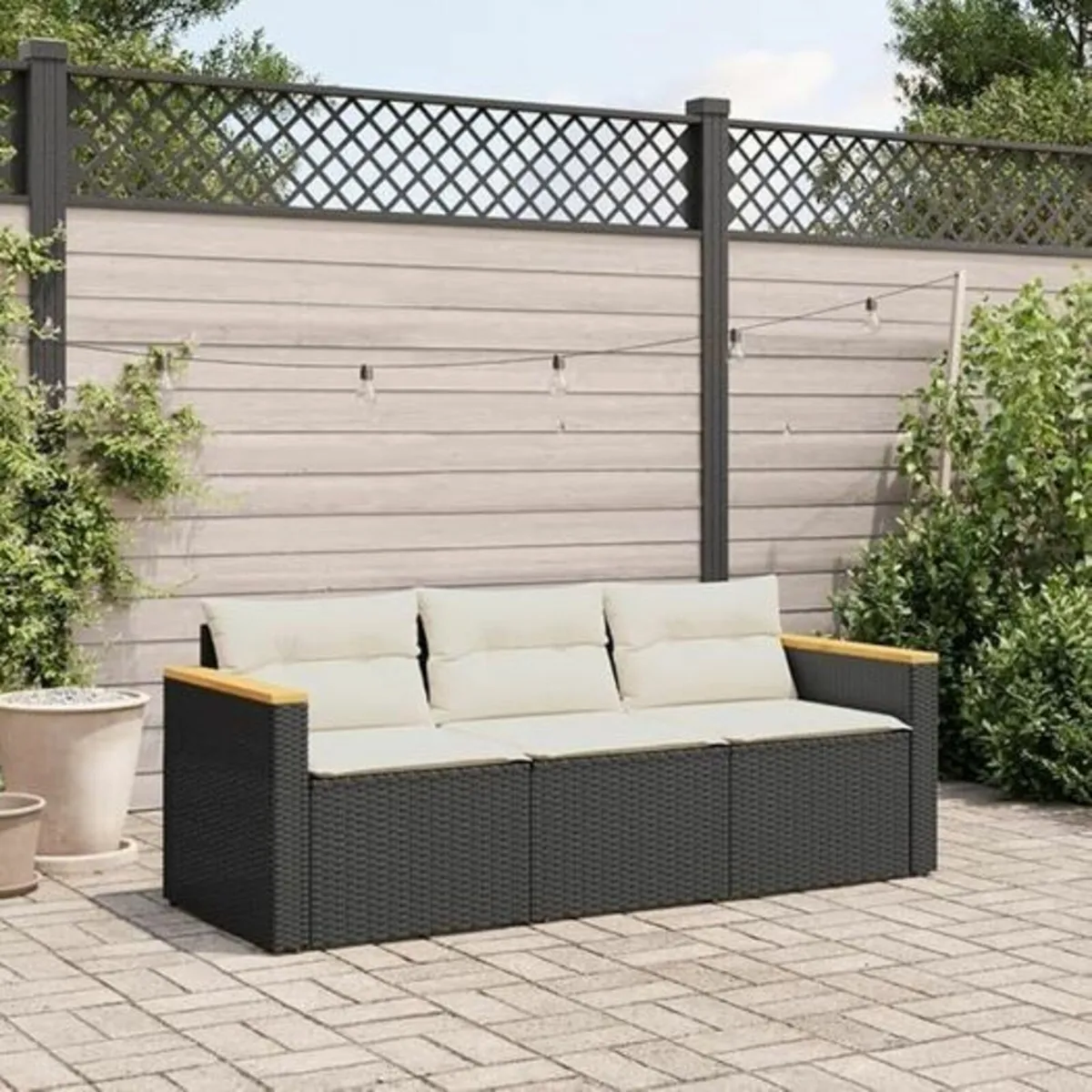 3-Seater Garden Sofa Poly Rattan Outdoor Lounge wi - Image 3