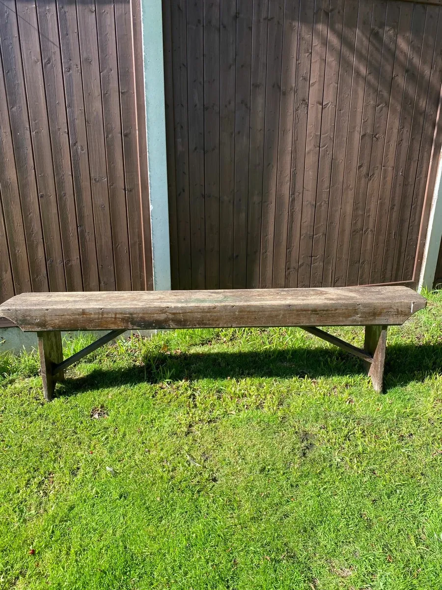 Antique Pitch Pine Bench Benedictin School Wexford - Image 4