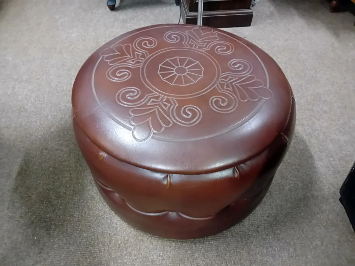 Modern Brown Leather Footstool - Image 1