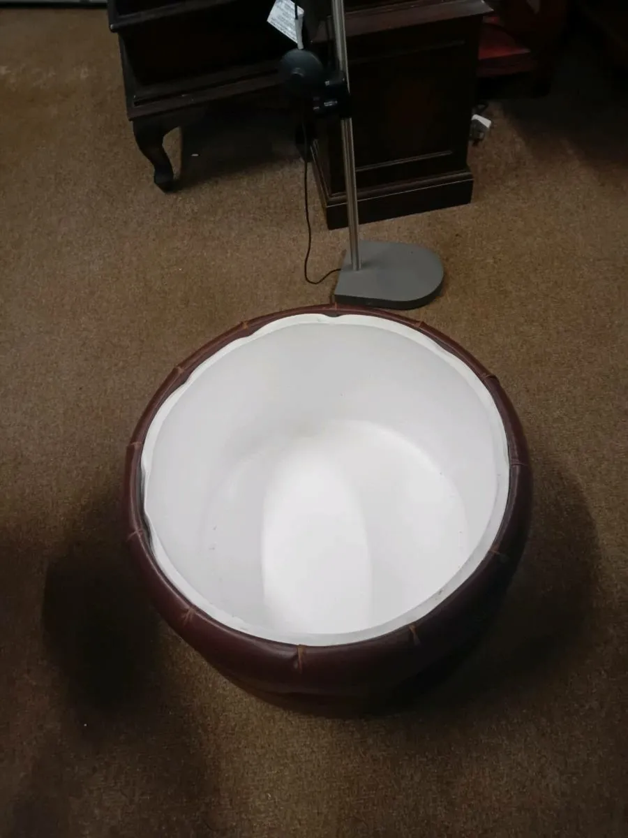 Modern Brown Leather Footstool - Image 2
