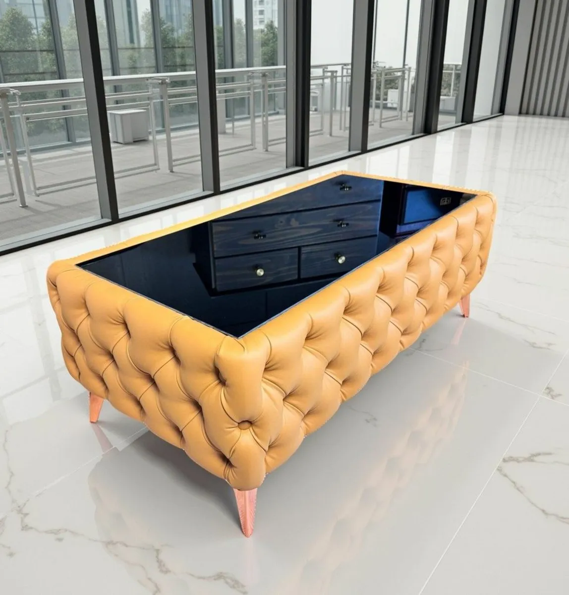 Elegant Velvet Chesterfield Coffee Table Eco Leath - Image 2