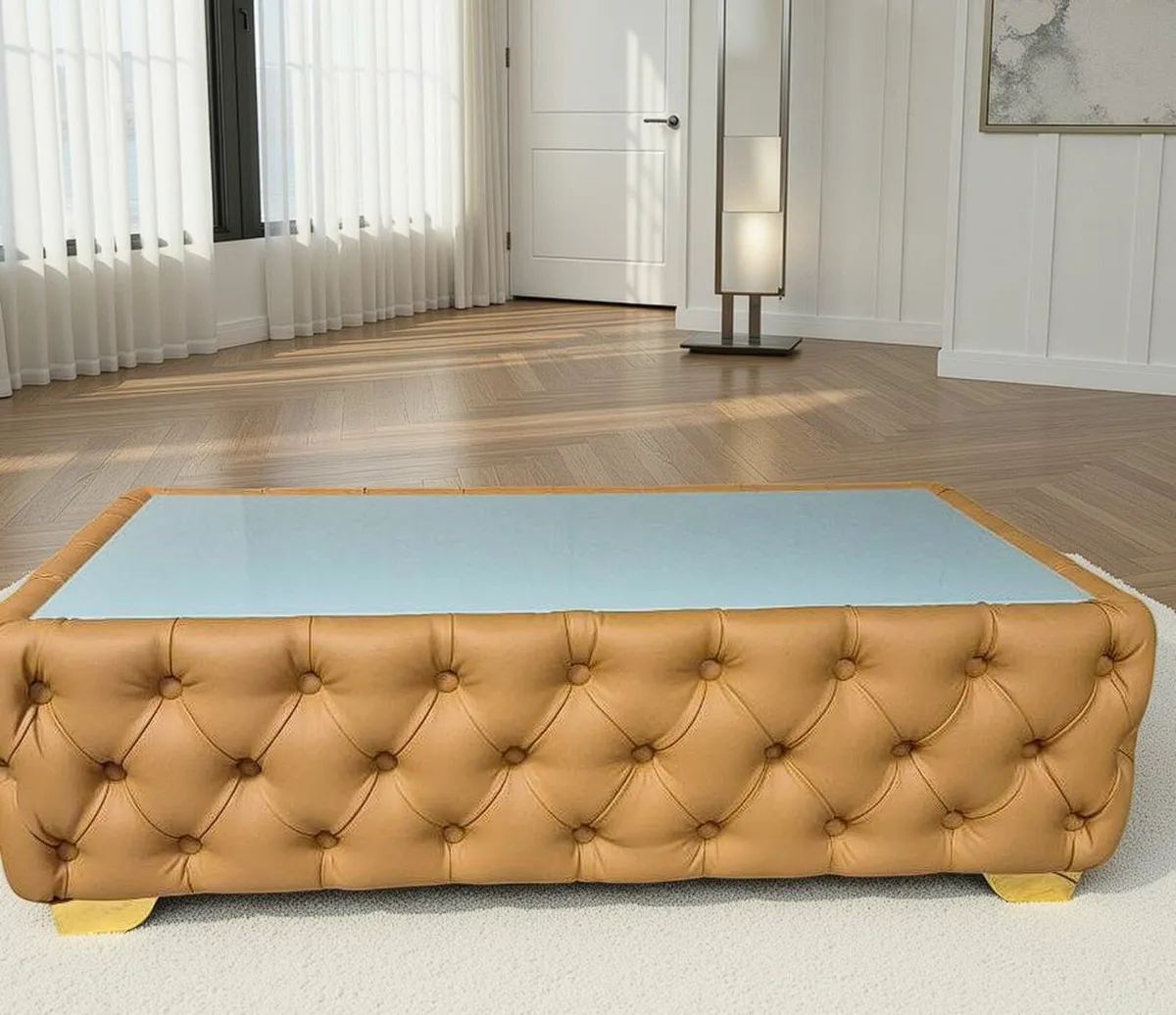 Elegant Velvet Chesterfield Coffee Table Eco Leath - Image 3