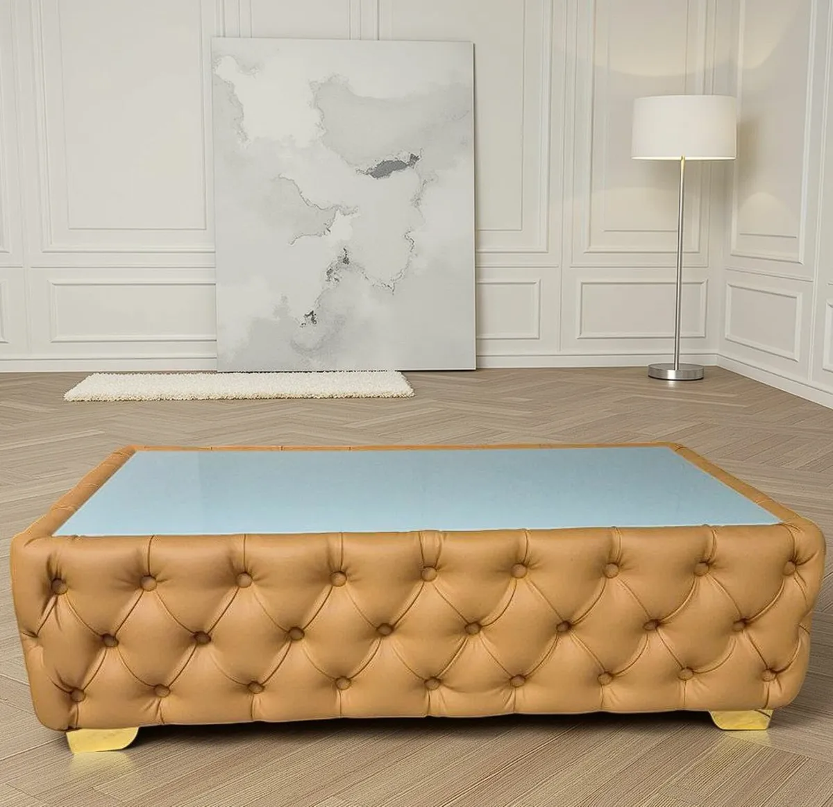 Elegant Velvet Chesterfield Coffee Table Eco Leath - Image 4