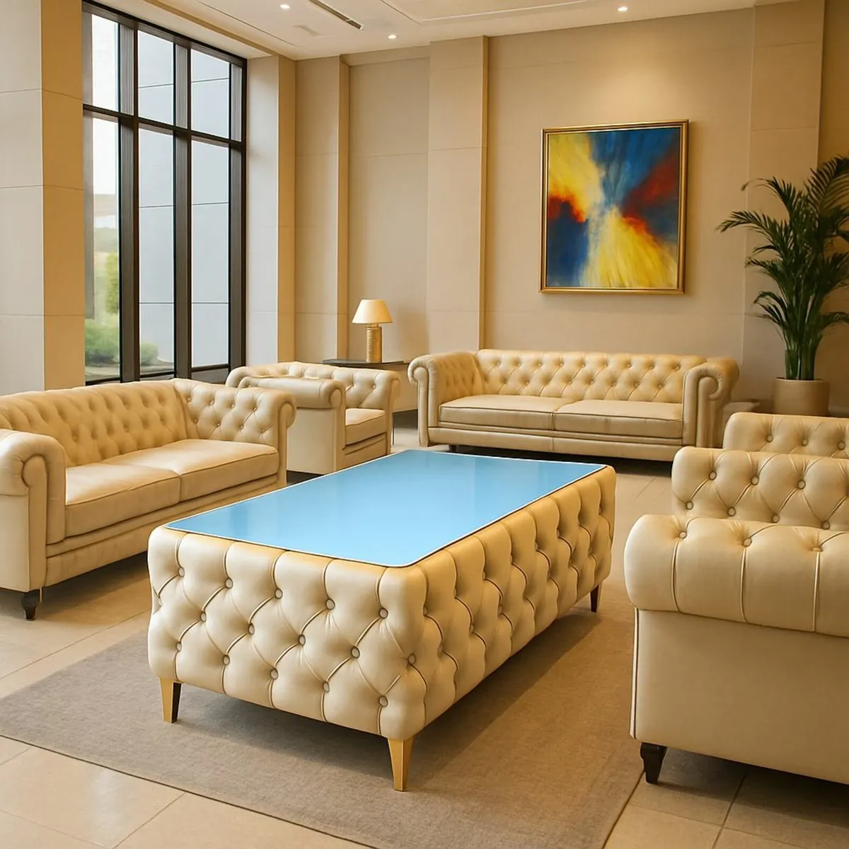 Elegant Velvet Chesterfield Coffee Table Eco Leath - Image 1