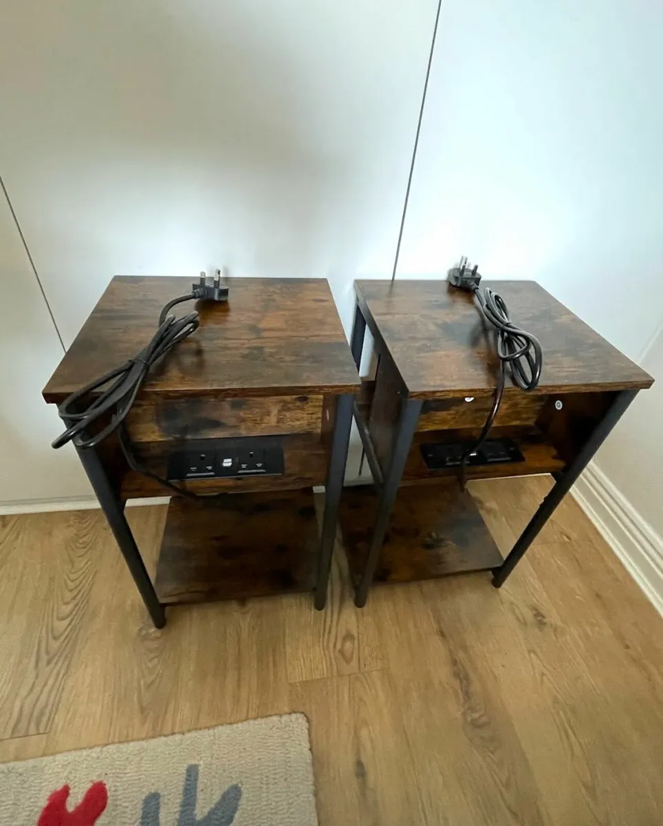 Two Bedside Tables with Charging Stations - Image 1