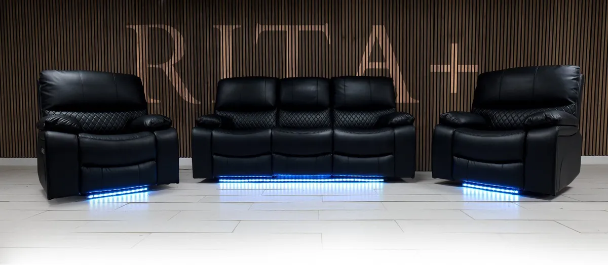Rita 3+1+1 Seater Black Leather Electric Recliner - Image 1