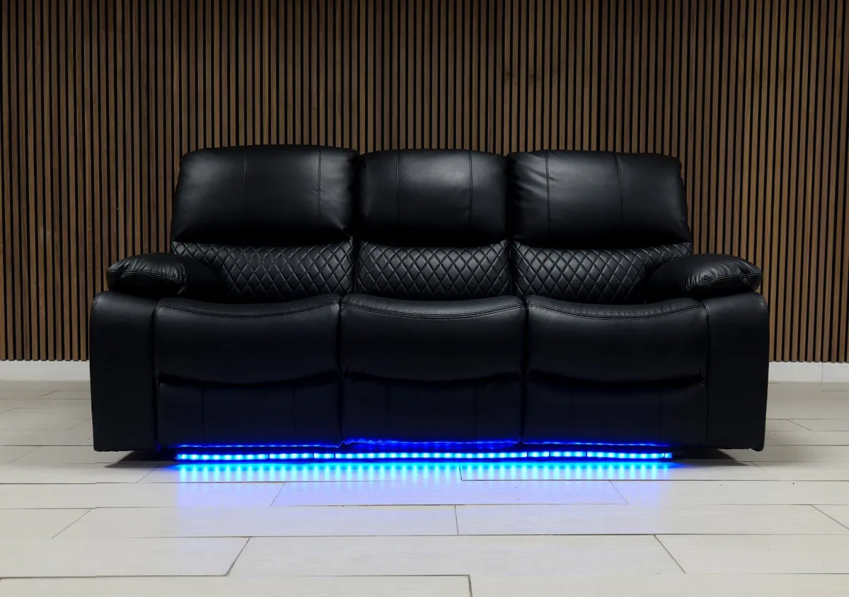 Rita 3+1+1 Seater Black Leather Electric Recliner - Image 2