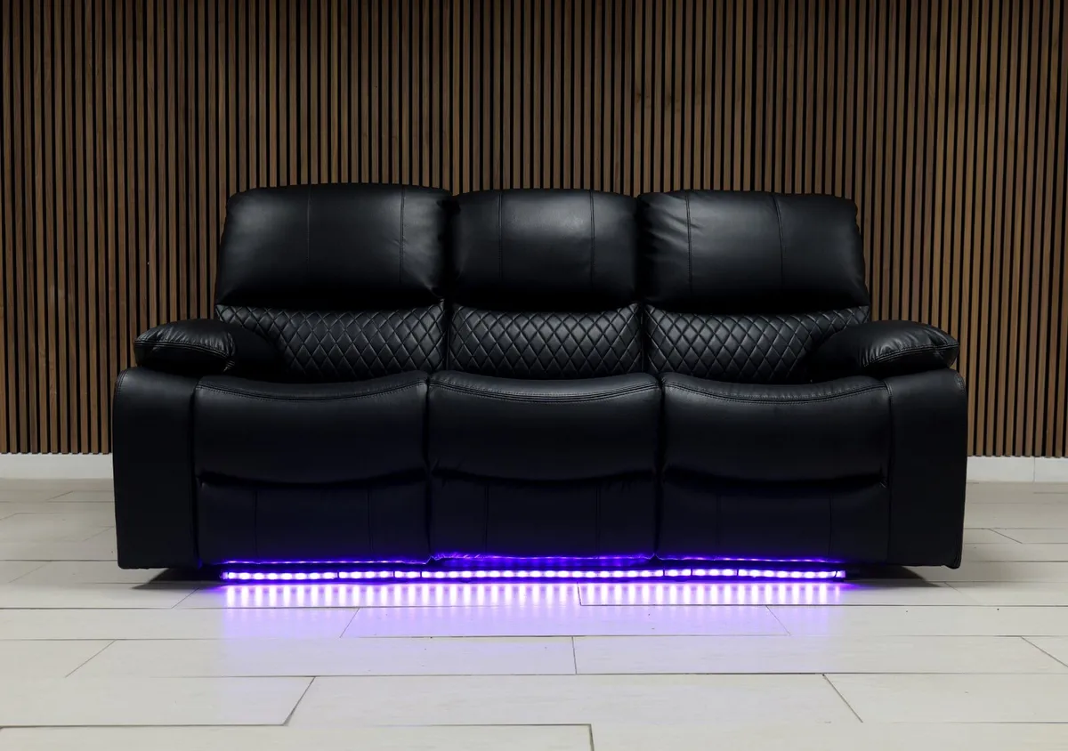 Rita 3+1+1 Seater Black Leather Electric Recliner - Image 4