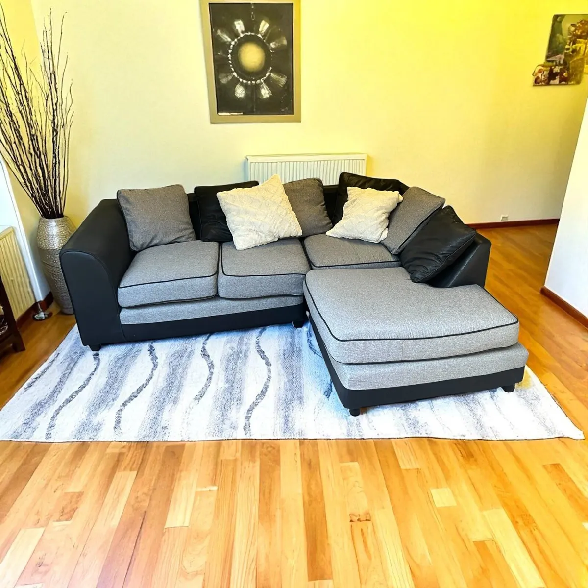 Grey/black corner sofa couch Furniture L shaped - Image 2