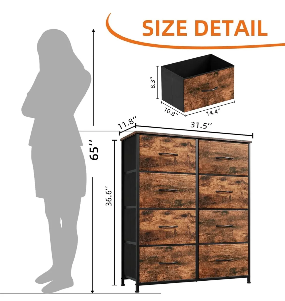 Tall Chest of Drawers for Bedroom with 8 Drawers, - Image 2