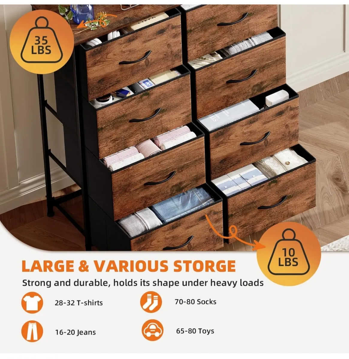 Tall Chest of Drawers for Bedroom with 8 Drawers, - Image 4