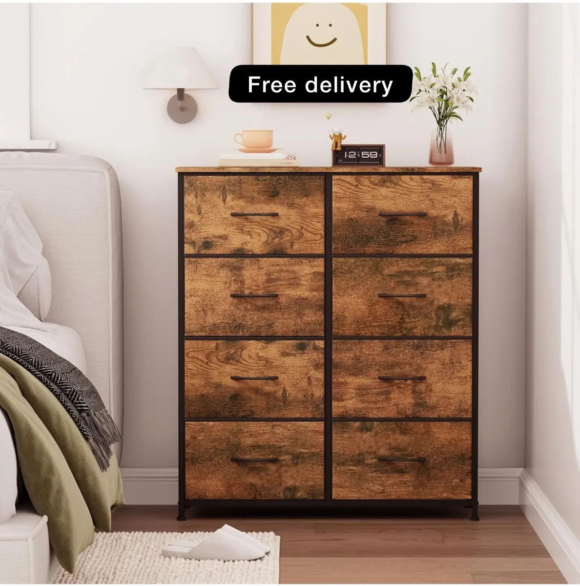 Tall Chest of Drawers for Bedroom with 8 Drawers, - Image 1