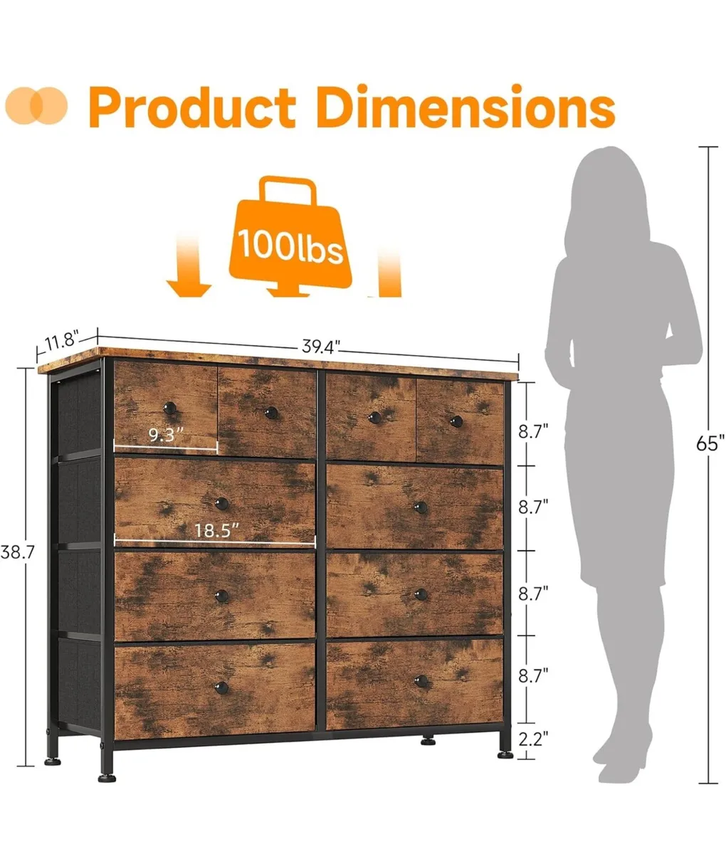 Chest of Drawers, Fabric Dresser for Bedroom with - Image 4